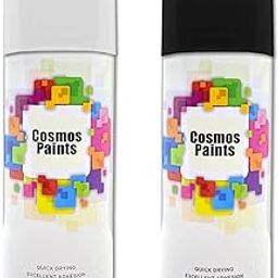 Cosmos Paints Gloss Black & Gloss White Spray Paint 200ml (Pack Of 2 Can)-image-16