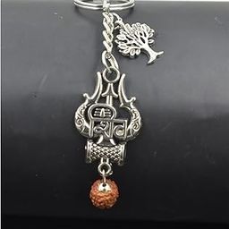 Trishul Damaru Shiv Silver Tree of Life Charm Keychain for Men and Women-96