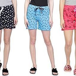 Women's Mid Rise Elastic Waist Regular Fit Comfy Breathable Cotton Printed Summer Shorts Combo (Multicolor) (Pack of 3) (WSCOMBO3-300)-image-83