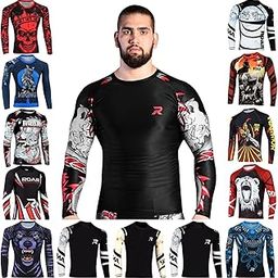 Roar BJJ Rash Guards MMA Grappling Jiu Jitsu Training No Gi Fight Wear Shirt UFC (Darken-Red Sleeve, XLarge)-image-91