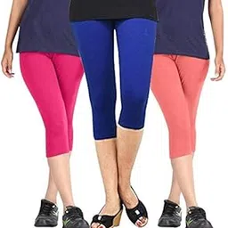 feelblue Premium Cotton Strachable Women's Casual/Gym/Sports 3/4th Capri,Free Size, Pack of 3 Capris-picture-27