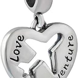 Airplane Charm 925 Sterling Silver Plane Charm Travel Charm Heart Charm for Pandora Charm Bracelet-image-1