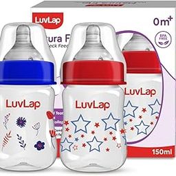 Luvlap Anti-Colic Wide Neck Natura Flo BPA-free Baby Feeding Bottle, 150ml, Pack of 2, Blue-14