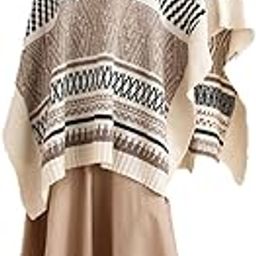 Women Penelope Cowl Neck Poncho (Black/Cream_Free Size)-image-41