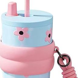 UJEAVETTE Insulated Water Bottle Vacuum Water Cup for Outdoor Activities Hiking Travel Blue Flower-image-93