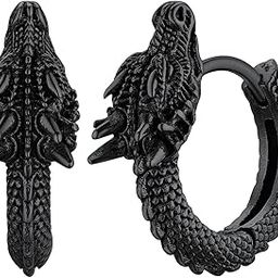 Dragon Hoop Earrings for Men, Sturdy Stainless Steel Punk Biker Animals Hypoallergenic Jewelry, Delicate Gift Box-image-93