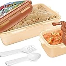 MILTON Mini Fun Treat Lunch Box, Plastic Tiffin 650 ml with Small Container 125 ml, Super Hero School Kids Lunchbox, Leak Proof and Airtight Containers with Plastic Spoons, Ivory-24
