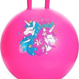 AWOKZA Kids Hop Ball - Sit and Bounce Jumping Kangaroo Ball, Inflatable Rubber Hopping, Bouncing, Playing, Yoga, Gym Ball With Handle for Boys, Girls, Children (Pink)-1