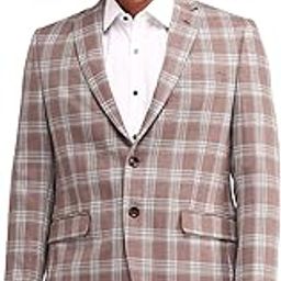 Men's Brown Checkered Notch Collar Long Sleeve Formal Polyester Tailored Fit Blazer-image-46