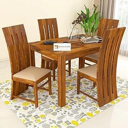Furniture Sheesham Wood Dining Table(45x30 Inch) with 4 Chairs | 4 Seater Dining Set | Wooden Dining Table with Chair - Dining Room Furniture | Honey Finish with Cream Cushions-image-2