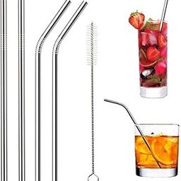 Metal Straws Stainless Steel Straws Drinking Straws Reusable - 8.5" Long with Cleaning Brush (2 Straight|2 Bent|1 Brush)-20