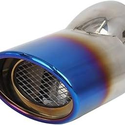 AutoBizarre Stainless Steel Burnt Blue Holographic Blue Oval Sloped Curved Bent Pipe Car Exhaust Tail Muffler Grilled Silencer Tip Car End Pipe Tail Exhaust Show Pipe Universal for All Cars-43