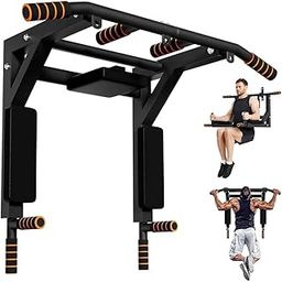 Wall Mounted Pull Up Bar, Multi-Grip Training Station, 3-in-1 Home Gym Equipment, Black/Orange-image-48