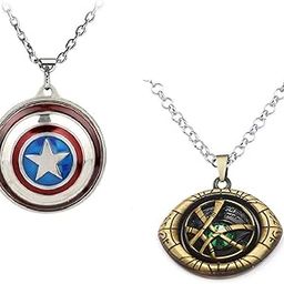 Rotating Eye Shaped Locket and Superhero Character Accessory Metal Pendant Necklace with Length Adjustable Silver Chain for Unisex; Pack of 2 (C-2628)-image-94