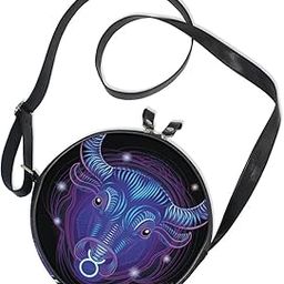 Constellation Zodiac Signs Taurus Round Crossbody Bag Messenger Purse-10