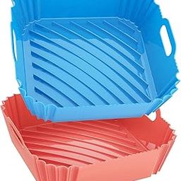 Large Silicone Air Fryer Liners Square 5-9 QT, 9.6 Inch Airfryer Liners Reusable Air Fryer Silicone Liners Pot Oven Liner Baking Tray, Air Fryer Basket Silicone Mat Bowl Air Fryer Accessories, 2 Pack-image-90
