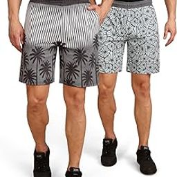 Regular Fit Cotton Blend Summer Shorts for Men - Pack of 2 | Printed Shorts for Men Blue/White-image-11
