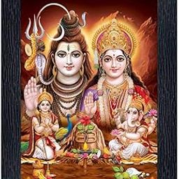 Bhole Nath Parivar (Maa Parvati, Ganesh, Kartikey And Shiv Shankar) Religious Wood Photo Frames(Photoframe,Multicolour,8X6Inch)-20826, Wall Mount, Rectangular-25