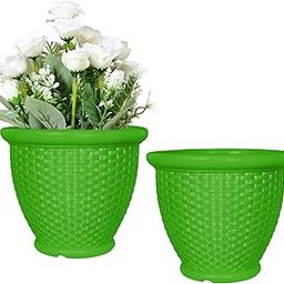 GARDENS NEED 12-Inch (30.48 cm) Arya Flower Pot | Round Shape, Set of 2, Green Planter for Indoor & Outdoor | UV-Resistant, Lightweight Plastic Pots| Ideal for Flowers, Herbs, and Small Plants-image-6