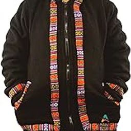 PURE YAK WOOL ZIPPER HOODIE JACKET FOR MEN AND WOMEN WITH TRADITIONAL KULLU LACE DESIGN SPANISH BLACK COLOR-image-89