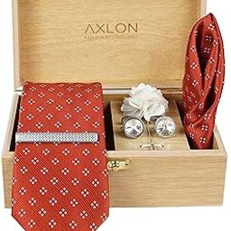 Tie for Men – Geometric Silk Neck Ties Set with Cufflinks Flower Pin, Pocket Square & Black Gift Box, Combo Necktie Sets for Office Wear, Formal Suits (Vibrant Orange, NXWDS_129)-image-62