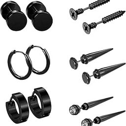 MABOHITY6 Pairs Black Stainless Steel Punk Spike Screw Ear Stud Earrings Huggie Hoop Earrings-image-29
