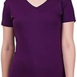 Women's Cotton Plain V Neck Half Sleeve T-Shirt-picture-6