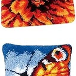 FABLOFT® 2 Sets Latch Hook Kits DIY Flower Butterfly Needle Embroidery Cushion Rugs-picture-15