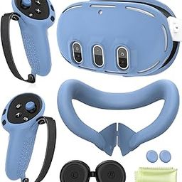 Silicone Cover Set Compatible with Oculus/Meta Quest 3, VR Accessories Protective Cover Includes Controller Grips, Front Shell Headset Cover and Face Cover, Lens Protector (Haze Blue)-picture-16