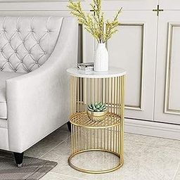 SS CRAFTMAKERS Modern Round Coffee Table End | Centre Table Wooden Top and Metal Frame 21 Jali Metal Corner Table (Golden White)-15