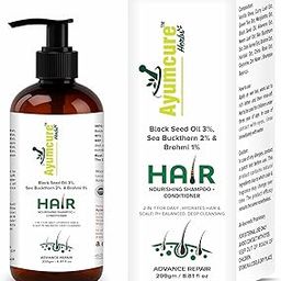 Ayumcure Hair Nourishing Shampoo + Conditioner | 3% Black Seed Oil + 2% Sea Buckthorn + 1% Brahmi | 2-in-1 Cleanse & Condition | Hair Fall Control | Hair Growth | PH-Balanced & Sulfate-Free | 200g | Men & Women-image-26