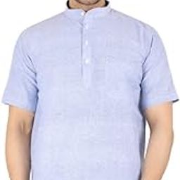 LatestPlus Men's Cotton Blend Fabric Solid Half Sleeve Short Kurta | LPA-SKLB-P-image-53