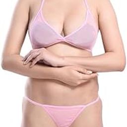 Women's Transparent Lace Triangle G-String Honeymoon Bikini Pink (Free Size, Pink)-image-6