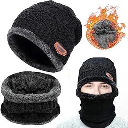 Woolen Cap with Neck Muffler – Soft Woolen Muffler & Cap for Men & Women – Warm Winter Woolen Cap & Neck Warmer – Skull Cap & Muffler for Winters Multicolor-picture-33