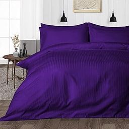 YUKU Zippered 200 TC Satin Stripe Queen Size Duvet Cover Quilt Cover Blanket Cover Razai Comforter Cover with 2 Pillow Covers - (90" X 102")- Voilet-image-26