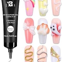 3D Nail Art Sculpting Gel Nail Glue 15g No Wipe Clear Gel Polish for Nail Design (White)-31