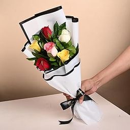 FlowerAura Fresh Live Flower Bouquet of 6 Mix Roses In Premium Paper For Birthday & Anniversary Gift, Wedding Gift, Mother's Day Gift, Love & Romance Gift, Father's Day Gift (Same Day Delivery)-image-88