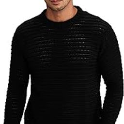 Men Solid Black Comfort Fit Full Sleeves Sweater-image-1
