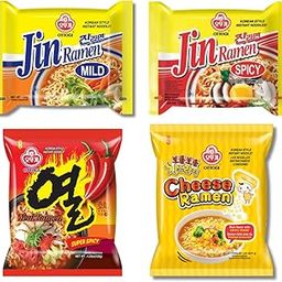 Ottogi Jin Ramen Korean-Style Instant Noodles Variety Trail Pack Mild, Spicy, Yeul 120g each, Cheese 111g, Vegetarian, Pack of 4, The Product of Korea-image-20