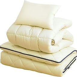 Futon Kobo Sun-Aoi Futon Set, 3-Piece Set, Semi-double, Ivory, Made in Japan, Wool, Dust Mites, Antibacterial, Odor Resistant, Sweat Absorbent, Quick Drying, Compact Packing, Aphrodite-11