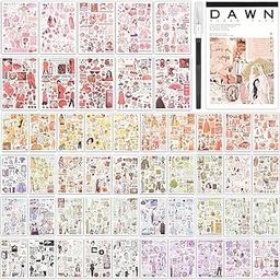 HASTHIP® 50 Sheets Vintage Washi Stickers, Scrapbook Stickers for Junk Journals, Aesthetic Sticker Book for Journaling Supplies, Art Bullet Journals, Scrapbooking and Paper Work, Home Decor-image-42