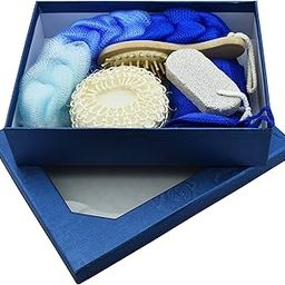 RSAAUD® Blue Love Gift Box Bath & Body Set For Women / Men Back Scrubber Pumice Stone And Body Sponge with hair Comb-29