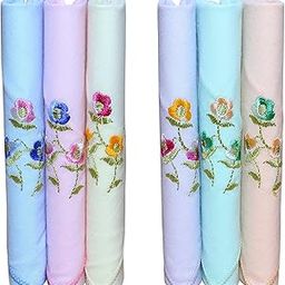 cotton handkerchief for girls or women with embroidery of flower design hanky multicolor handkerchief (Pack of 6)-image-50