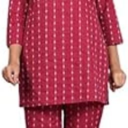 Women Cotton Round Neck 3/4 Sleeves Regular Fit Night Suit Set-image-2