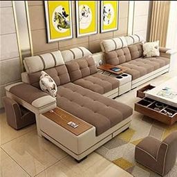 NJ Furniture Luxurious Lounge Chaise Sofa | Love Seat Day Bed 5 Seater L-Shape Sofa Set for Dinning Room-image-32