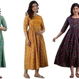 Tanmax Combo of 3 Women's Cotton Anarkali Comfortable Maternity Kurti Nursing Feeding Kurta-image-48