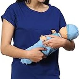 Sillyboom Premium Cotton Solid Women's Pregnancy Maternity Feeding T-Shirt, Nursing Top Tee Round Neck Half Sleeves T-Shirt for Pregnant Women (Charcoal Melange, L)-image-5