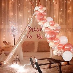 Party Propz Bride To Be Decoration Set Combo/Latex Balloons & Net Combo-26Pcs With White Net Curtains Led Lights Rose Goldwhite Balloons For Cabana Tent Decoration,Bachelorette Party-15
