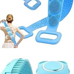Silicone Back Scrubber with Handle, Long Bath Brush for Shower, Exfoliating Body Massager, Blue-image-87