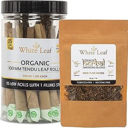White Leaf Premium Herbal 100% Nicotine Free Mixture Smoking Blend - 100% Tobacco Free 30g With Organic Ayurvedic Herbs Clove Mix Herbal Smoke & Tendu Leaf Rolling Paper(Pre Rolled Leaf Rolls) 25Pc-33
